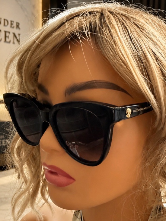 Alexander McQueen Accessories - Alexander McQueen Black Cat-Eye Sunglasses with Gold Skull Detail